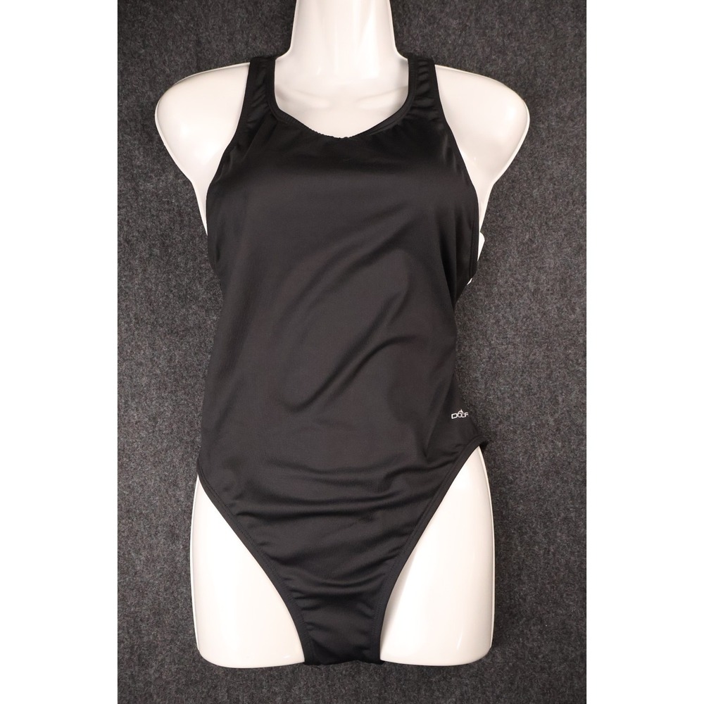 Dolfin One Piece Swimsuit Women Size 38 Black Athletic Training Racerback NWT